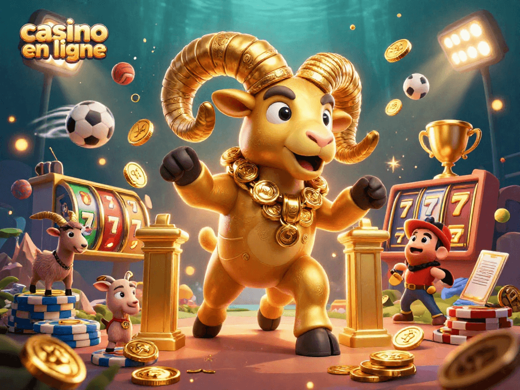 Jouer au casino en ligne avec un ram en or et des machines à sous riches en couleurs.