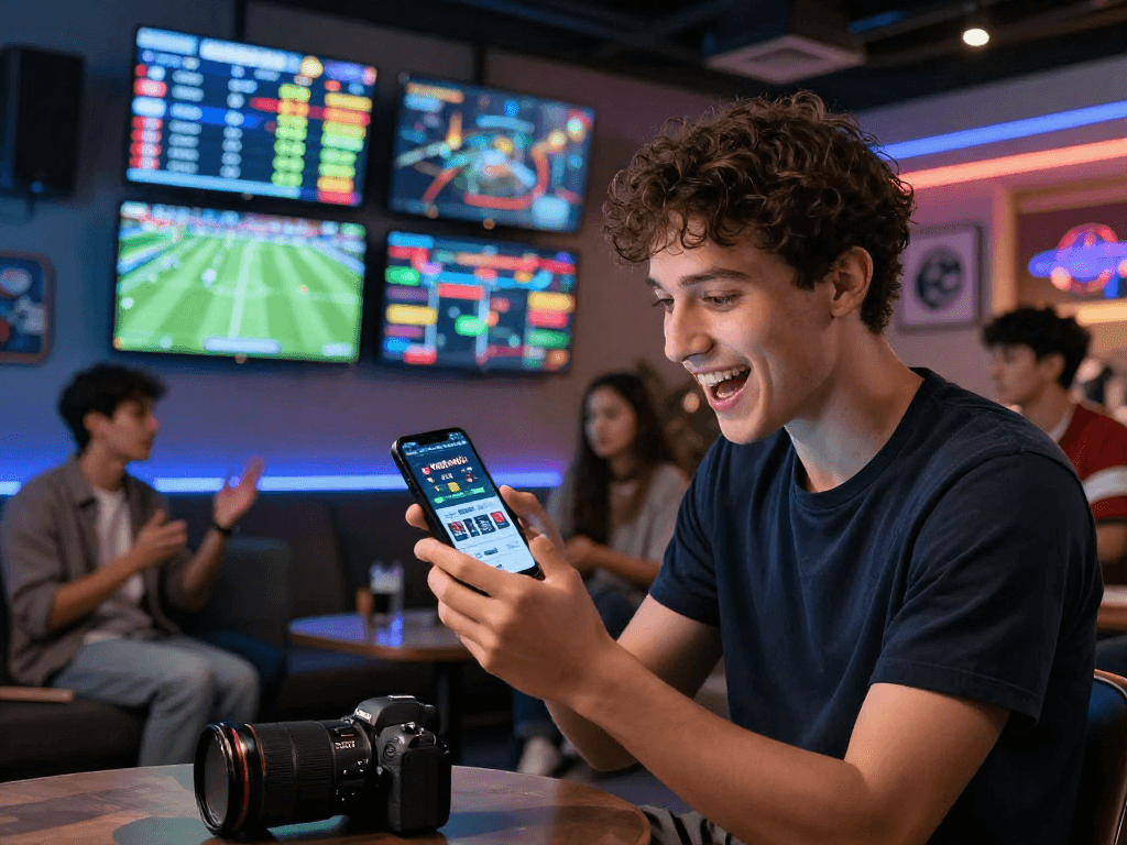 Exciting VEGAS4D betting experience with sports fans analyzing match predictions.