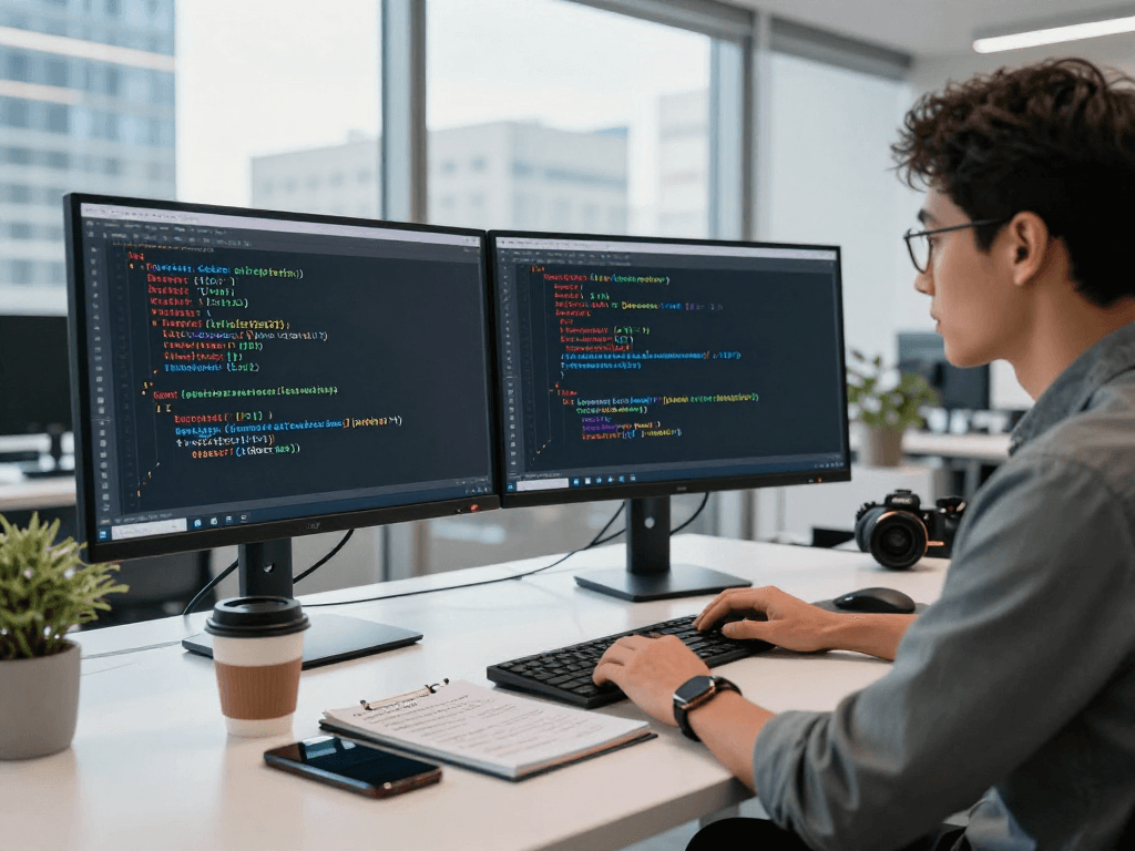 Tornardocash developer analyzing cryptocurrency privacy protocol in a modern office.