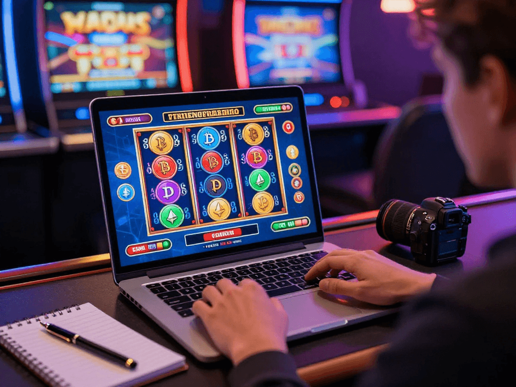 Engaging gameplay on non UK casinos with vibrant graphics, digital currency icons, and a player tracking strategies.