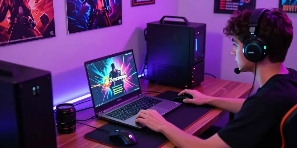 Dewatogel online gaming experience with vibrant setup and engaged player.
