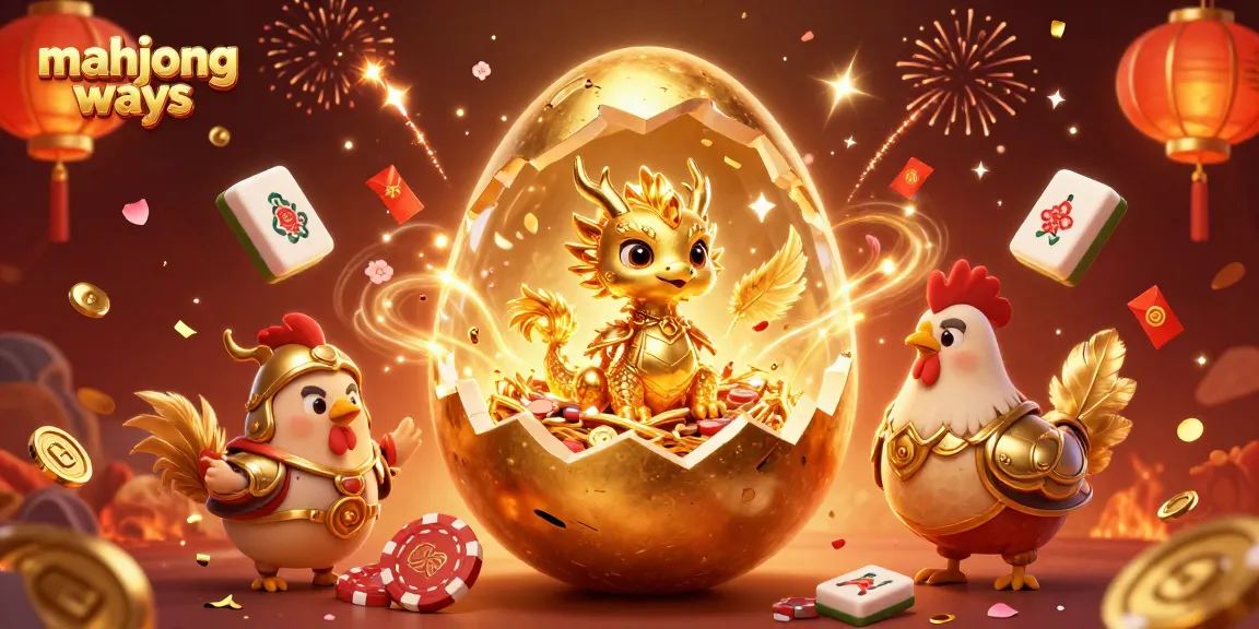 Experience Mahjong Ways in stunning 3D, featuring a golden dragon and festive casino elements.