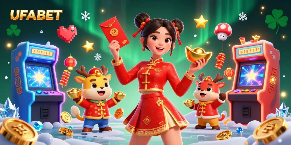 Engage with UFABET's vibrant 3D casino scene showcasing a festive atmosphere with detailed game elements.