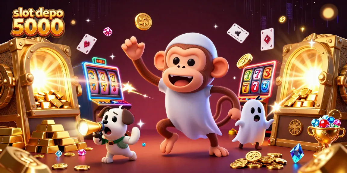 Experience thrilling wins at slot depo 5000 with an engaging casino scene featuring golden jackpots.