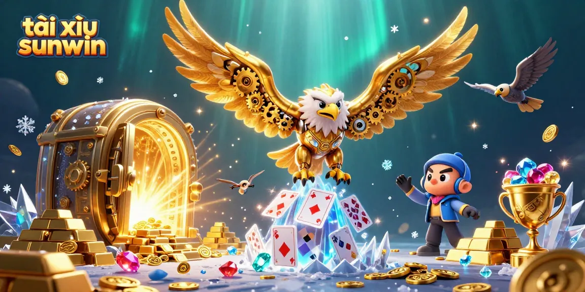 Experience the excitement of tài xỉu sunwin with golden treasures and striking imagery in a vibrant casino scene.