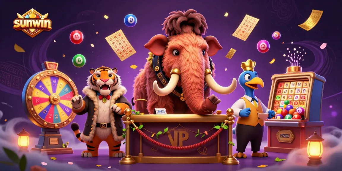 Engage with sunwin's vibrant casino atmosphere featuring dynamic elements like lottery balls and a lively bouncer.