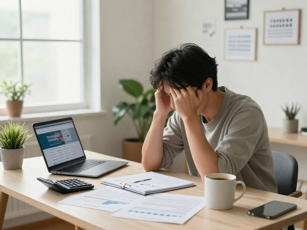 Individual reviewing finances and exploring solutions on https://credit-consolidation.ca/ in a calming home office.