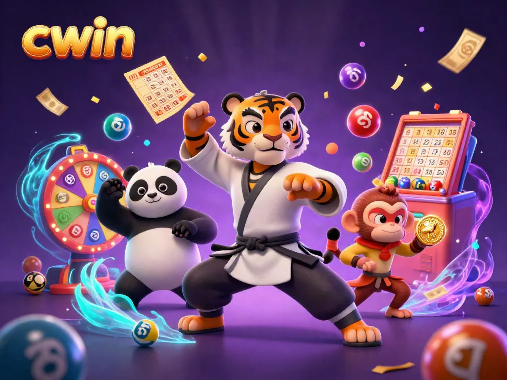 Engage with CWIN's vibrant lottery excitement featuring colorful balls and dynamic elements.