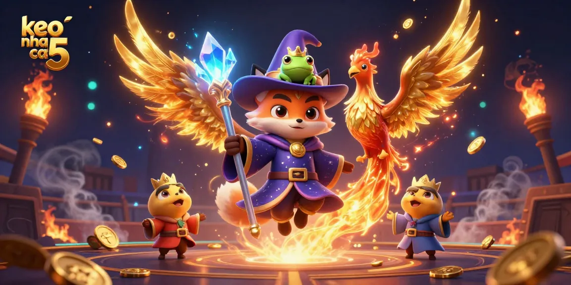 Bet and win with keo nha cai 5 in this vibrant sports betting illustration featuring magical characters.
